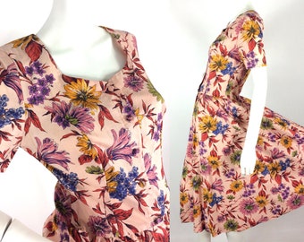 Vestido romántico de algodón de los años 80 de Liberty / Estilo vintage de los años 40 y 50 / Bolsillos / Goodwood / Talla 10 del Reino Unido