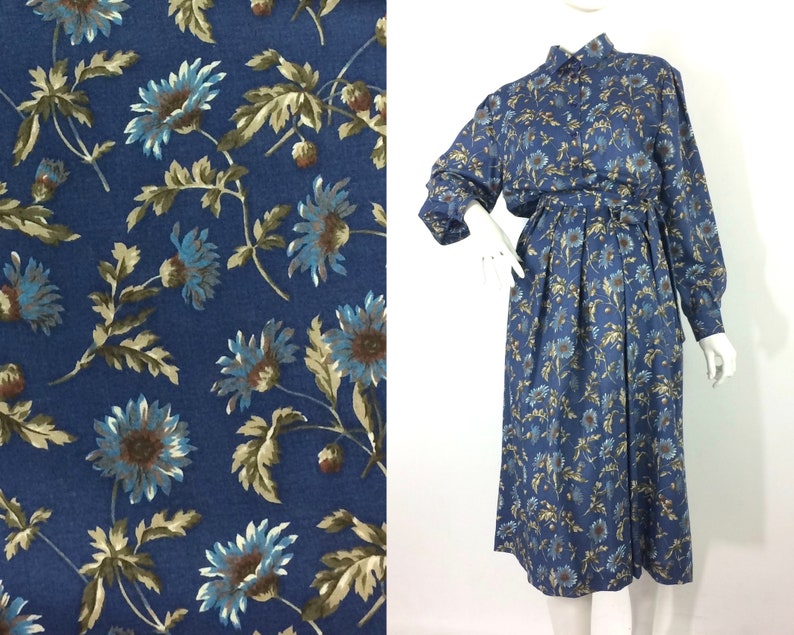 Vestido camisero vintage Liberty de los años 80 / años 40 / años 50 / bolsillos / traje / Goodwood / vestido de té / talla 14 del Reino Unido imagen 1