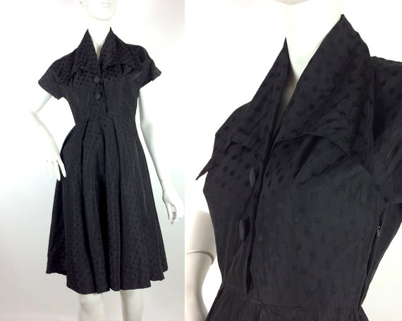 1950s vintage ink black tea dress / goth gown / Di