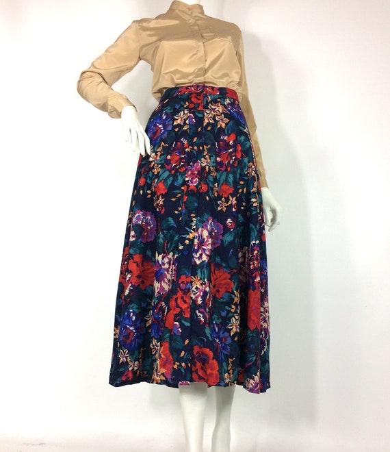 LIBERTY 80s vintage big bold flowers wool skirt /… - image 5