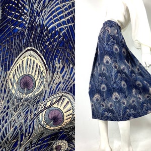 LIBERTY 1980s vintage peacock feather print wool skirt / Liberty fabric / 40s costume /  50s