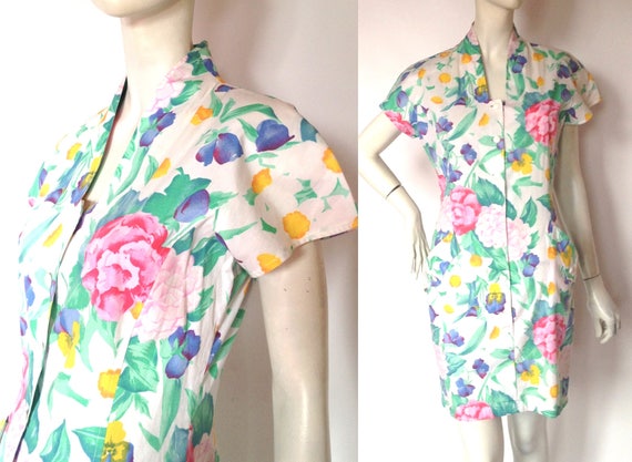UNGARO Flower Print DRESS / 1980s / 90s / Made in