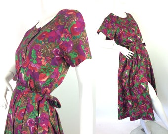 Vestido camisero de algodón vintage de los años 80 de LIBERTY / Vestido de tarde / Estilo años 40 y 50 / Goodwood / Talla 12 del Reino Unido