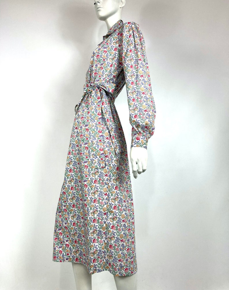 LIBERTY 80s vintage Mamie cotton shirt waister / tea dress / 40s 50s / utility / pockets / UK 10 image 4