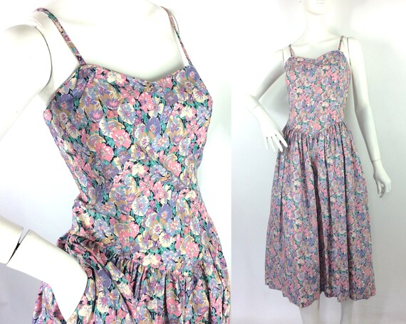 LIBERTY 80s vintage cotton tea dress / pansies / 4