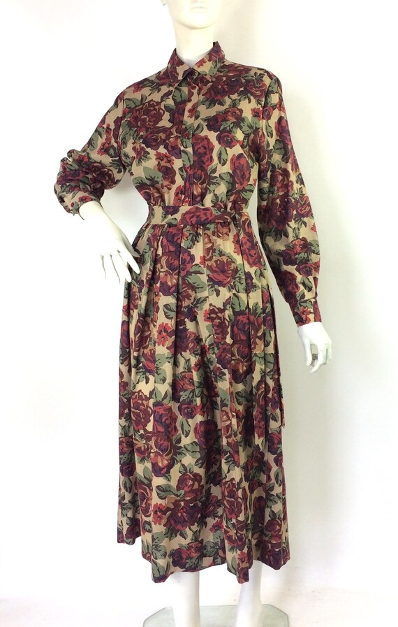 LIBERTY Vintage 80s bold rose print shirt dress /… - image 2