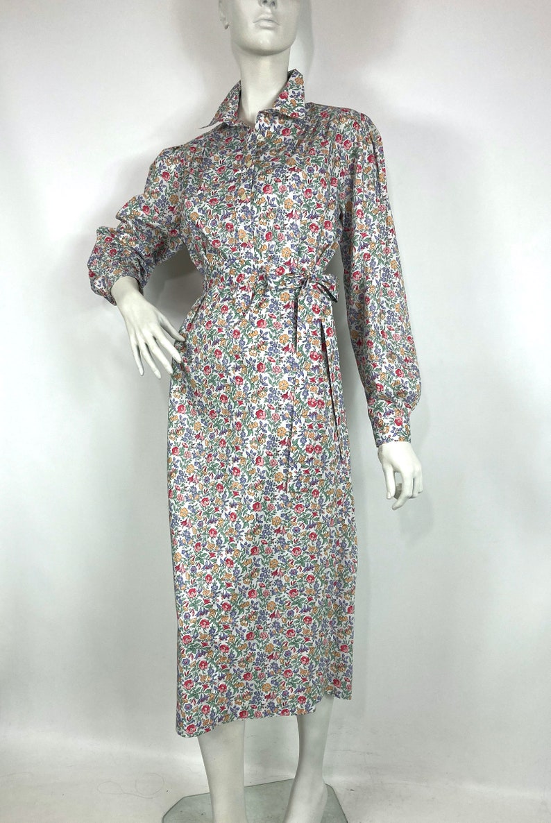 LIBERTY 80s vintage Mamie cotton shirt waister / tea dress / 40s 50s / utility / pockets / UK 10 image 8