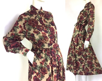 Vestido camisero con estampado de rosas llamativas de los años 80 de LIBERTY / bolsillos / cinturón / Goodwood / Disfraz / años 40 / Volup