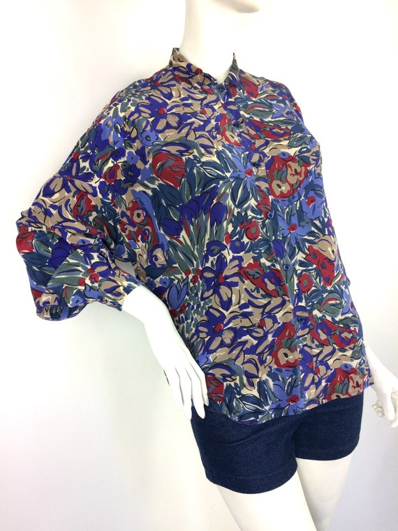 LIBERTY vintage 80s floral print silk blouse / ba… - image 2