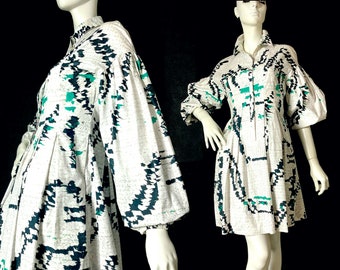 Vestido camisero de algodón de Giambattista Valli / mangas globo / vintage / retro / diseñador / abstracto