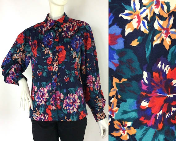 Vintage 1980s bold floral LIBERTY wool blouse /40s