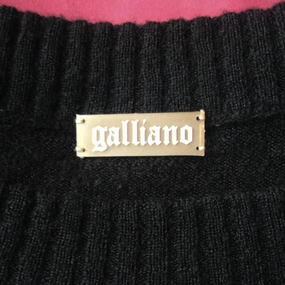 GALLIANO designer Black Wool knit DRESS / Buttons… - image 3