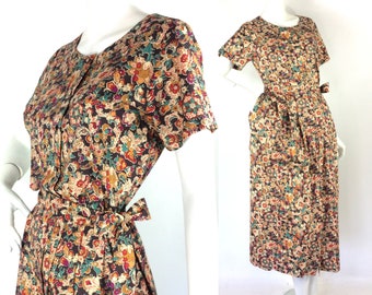 Vestido camisero de algodón vintage de los años 80 de LIBERTY / Vestido de tarde / Estilo años 40 y 50 / Art Nouveau / Goodwood / Talla 10 del Reino Unido