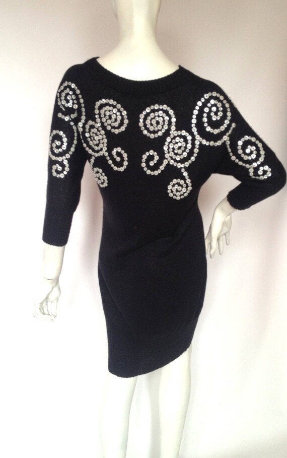 GALLIANO designer Black Wool knit DRESS / Buttons… - image 6