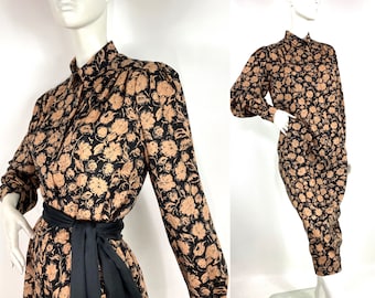 Vestido camisero utilitario vintage Liberty de los años 80 / bolsillos / cinturón / estampado de rosas / años 40 / años 50 / preppy
