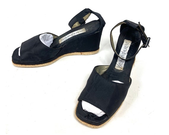 YSL Yves Saint Laurent Vintage Designer Logo Satin Wedges / 90s / 00s / Summer  Shoes - Etsy