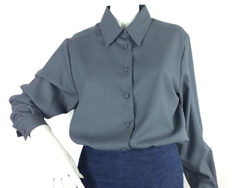 LIBERTY vintage 80s blusa de lana / camisa utilitaria / ropa de trabajo 40s / 50s / Goodwood / UK 16 / Volup