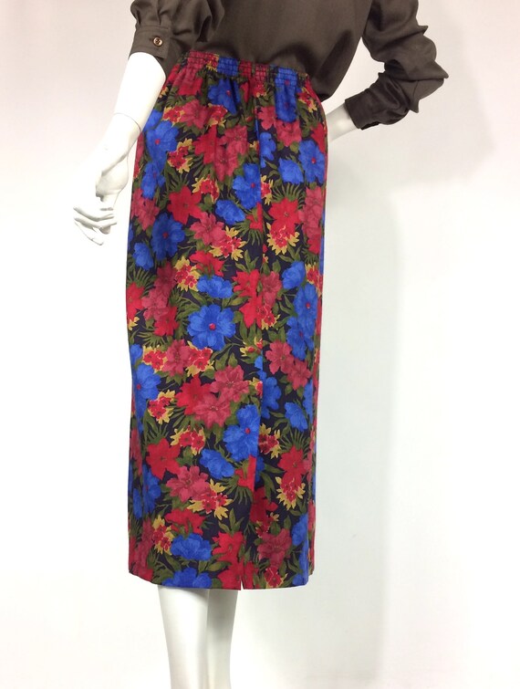 LIBERTY 80s vintage blue red flower print wool sk… - image 10