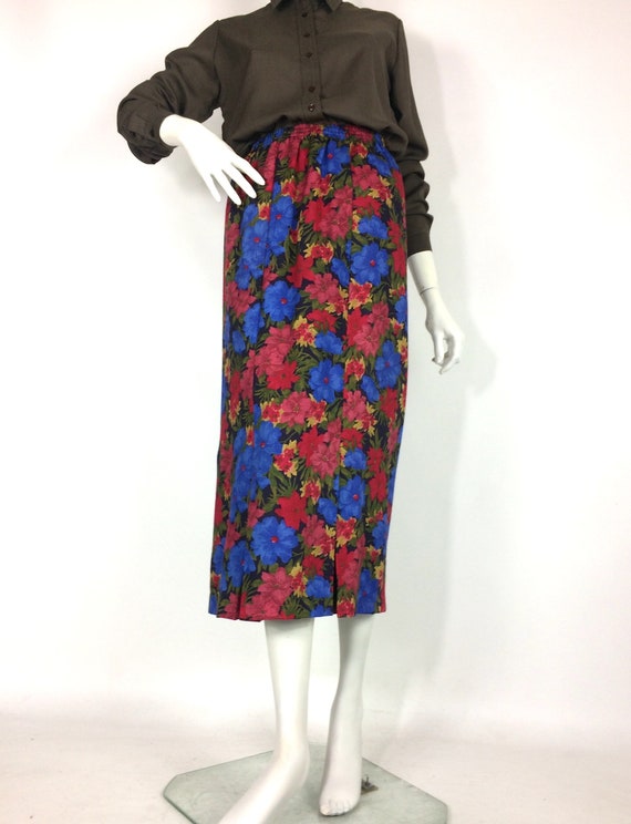 LIBERTY 80s vintage blue red flower print wool sk… - image 4