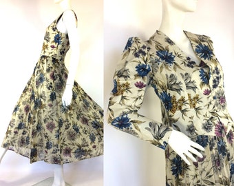 Vestido y chaqueta Liberty vintage con flores, dos piezas / bolero / traje de los años 40 / Goodwood / Reino Unido 12