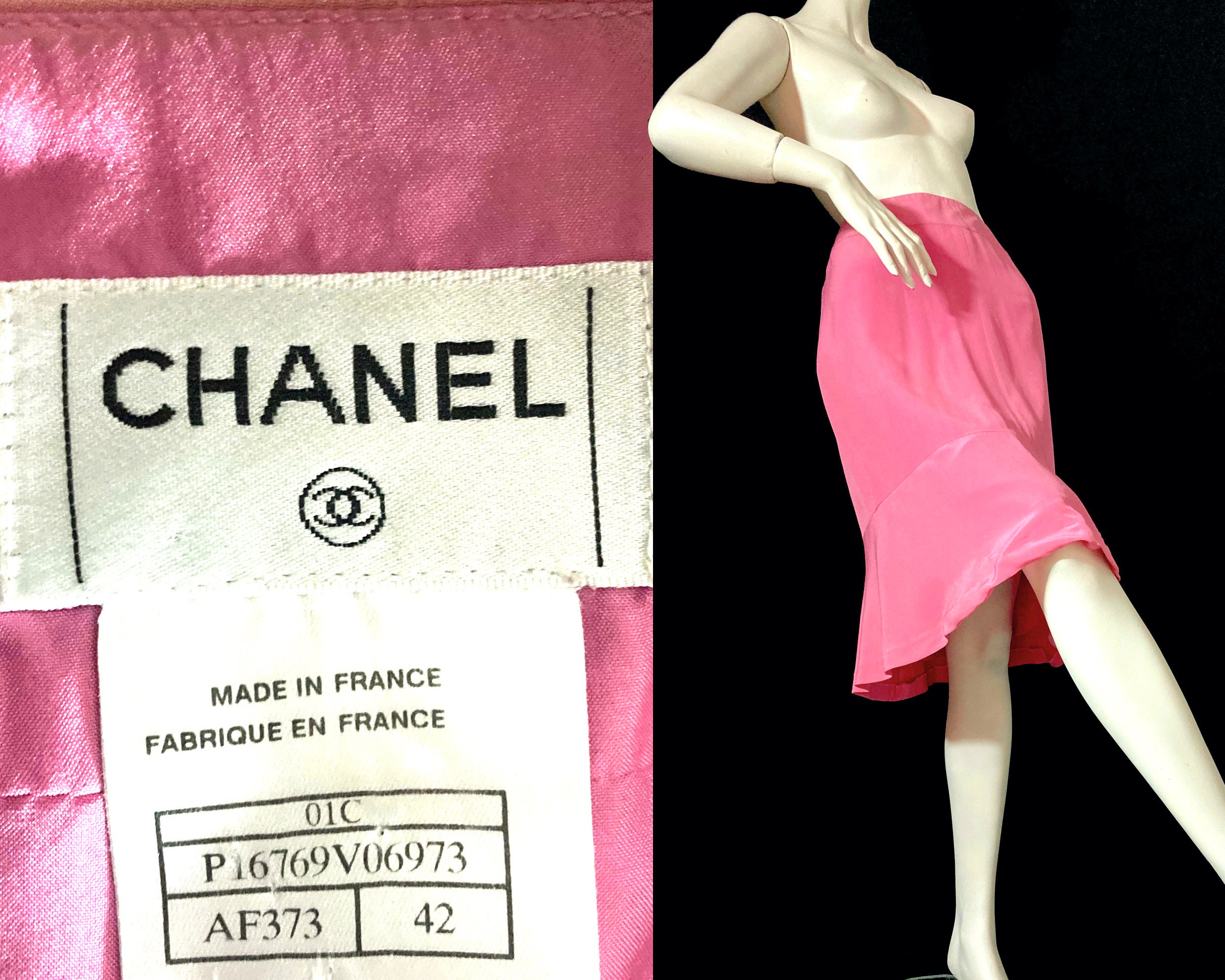 Chanel PARIS Bubblegum Pink Silk Skirt / Preppy / Posh / 