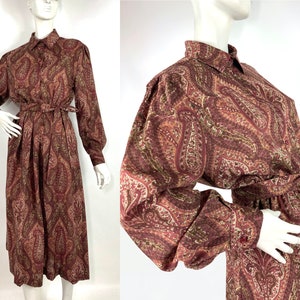 Liberty 1980s vintage paisley print shirt dress / pockets / belt / Goodwood / Hippie / Boho / 40s / UK12 & UK14