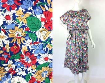 Vestido de verano de algodón vintage de los años 80 de LIBERTY, con margaritas y acianos, estilo de los años 40 y 50, Goodwood, Reino Unido, talla 10