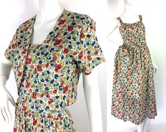 Conjunto de vestido de té y bolero 'Poppy + honesty' vintage de los años 80 de LIBERTY / Años 40 / Años 50 / Lindy Bop / verano