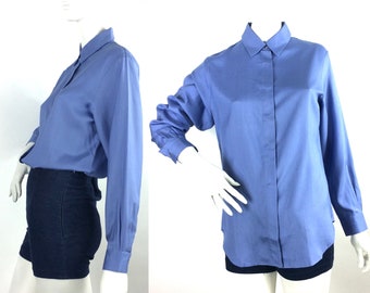LIBERTY vintage 80s utility silk blouse / workwear / 40s / 50s  / Goodwood / UK M / 14