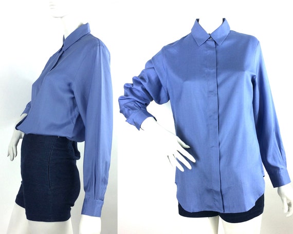 LIBERTY vintage 80s utility silk blouse / workwea… - image 1