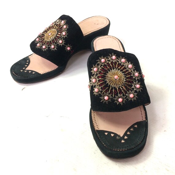 Vintage 1940s peep toe mules slip on SANDALS SHOES