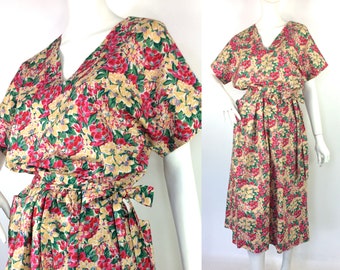 Vestido de verano de algodón vintage de los años 80 de Liberty / Estilo años 40 y 50 / Goodwood / Bolsillos, talla 14 del Reino Unido