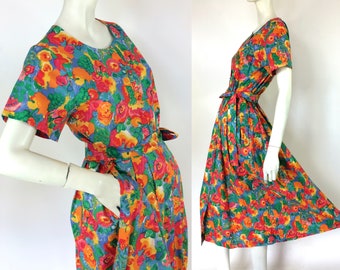 Camisa de algodón Liberty de los años 80 / Estilo vintage de los años 40 / Vestido de tarde / Goodwood / Talla 14 del Reino Unido