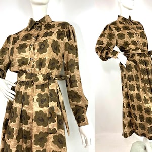 Liberty 80s vintage sunflower print shirt dress / 40s / 50s / pockets / Tea dress UK 10