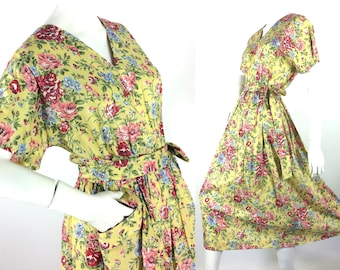 Vestido de té de algodón vintage de los años 80 de LIBERTY / Estilo vintage de los años 40 y 50 / Goodwood / Volup / Talla 14 del Reino Unido