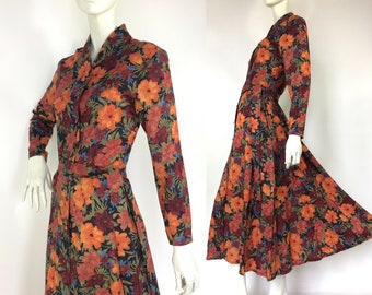 LIBERTY 80s wool dress / vintage 40s style / costume drama / Made in England / UK 10