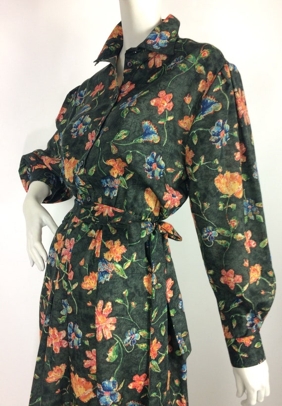 Liberty 80s vintage flower power wool shirt dress… - image 2