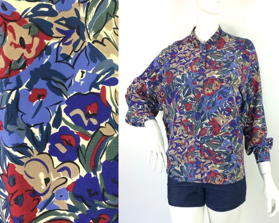 LIBERTY vintage 80s floral print silk blouse / ba… - image 1