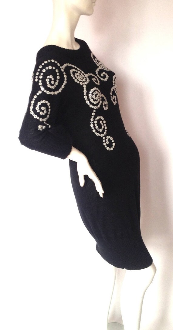 GALLIANO designer Black Wool knit DRESS / Buttons… - image 2