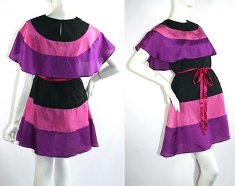 Vestido de seda con volantes y bloques de color de ANNA SUI / diseñadora / Deco años 30 / Pop Art / colores atrevidos