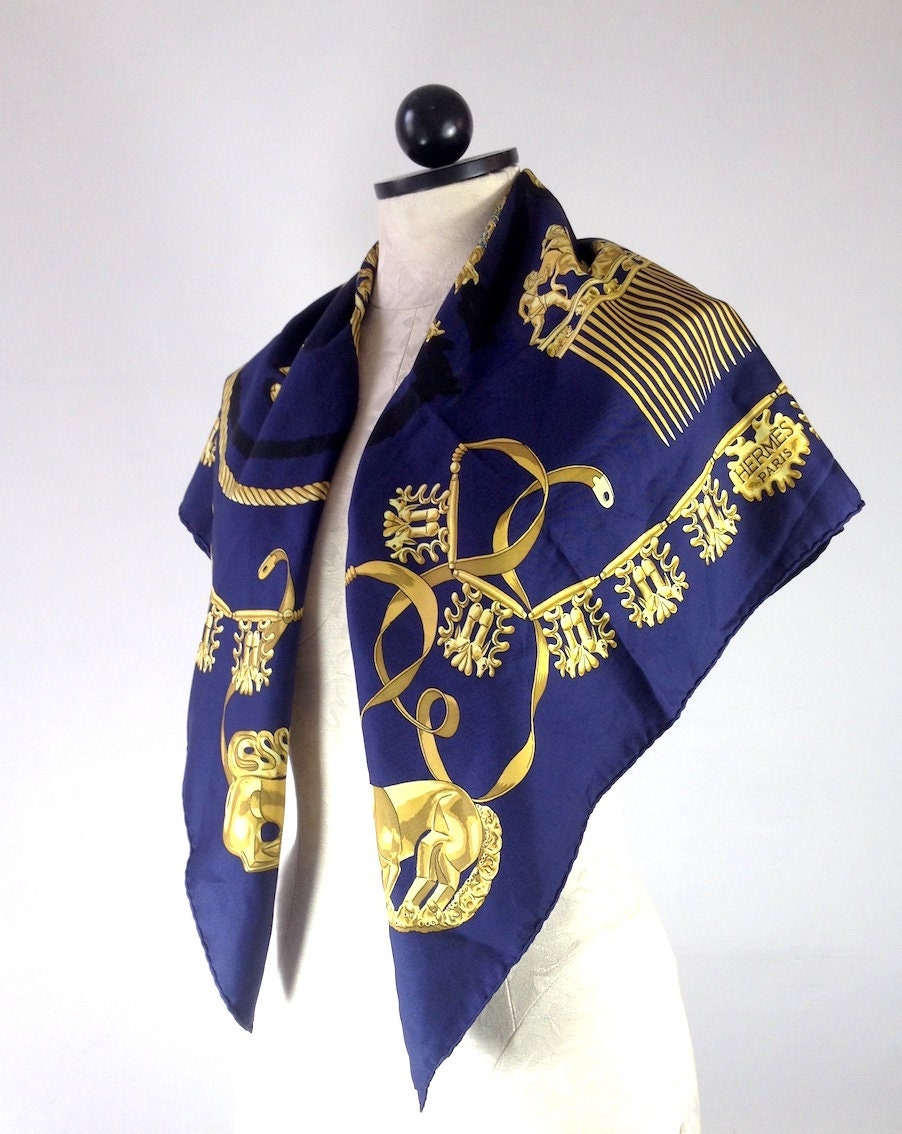 HERMES Paris Designer SILK SCARF // Les Cavaliers D'or Bu - Etsy