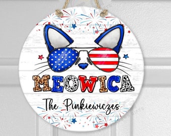 Cat Lover Door Hanger | Meowica | Personalized Door Hanger | Patriotic Decor