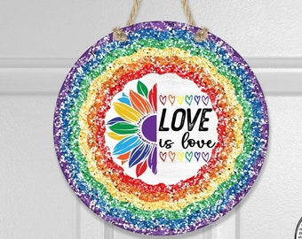 Pride Decor Rainbow Front Door Hanger, Celebrate Diversity, LGBTQ+ Welcome Sign