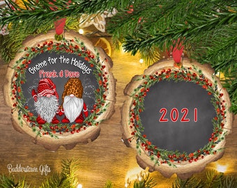 Gay Couple Personalized Christmas Ornament | Gnome Ornaments |  Personalized Ornament | Friends Ornament