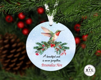Hummingbird - A beautiful soul is never forgotten Memorial Ornament - Sympathy Ornament, memorial gift, sympathy gift, Personalized Ornament