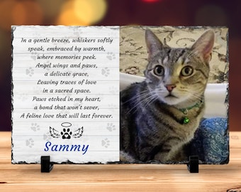 Personalized Cat Memorial Photo Slate, Pet Loss Gift