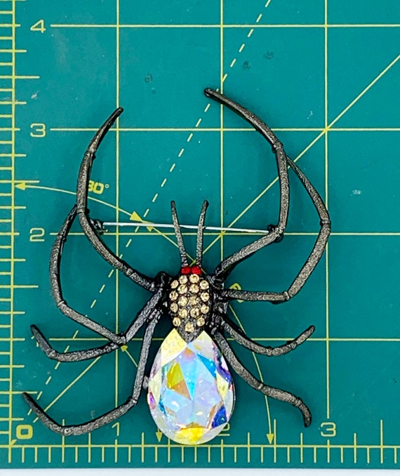 Black Widow Huge AB Rhinestone Spider Brooch Pin … - image 3