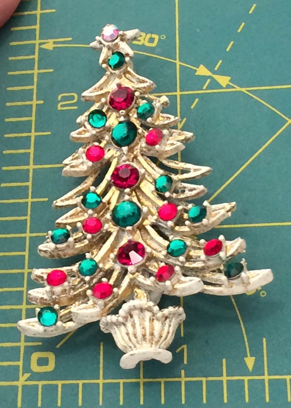 Vintage Hollycraft Christmas Tree Pin Brooch Whit… - image 4