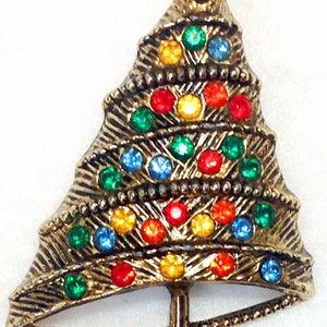 Vintage B.J. Signed Rhinestone Christmas Tree Pin