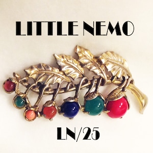 Little Nemo LN/25 Berries Pin Brooch Multicolor Simulated Semiprecious Cabochons Gold Tone
